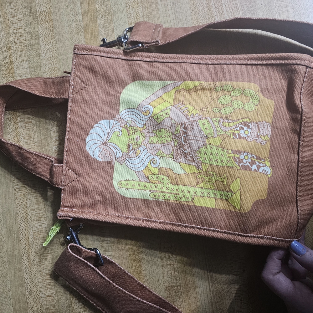 Brown Canvas Tote Bag with Artistic Design